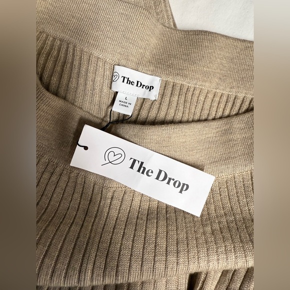 THE DROP Khaki ribbed knit wide leg pants size L - Picture 7 of 11